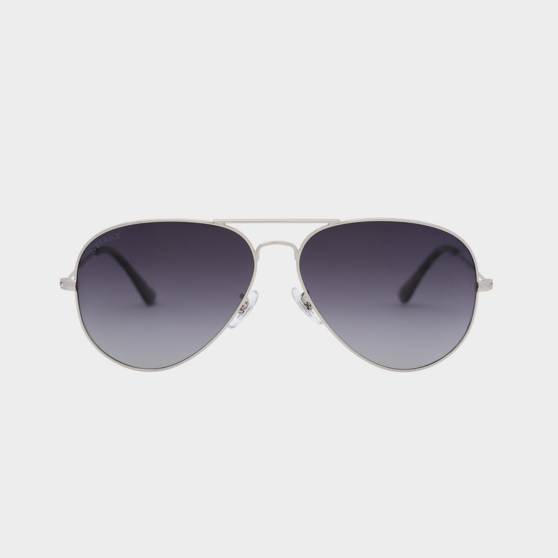 NETRAZ NZ1001 Aviator Midnight Gradient Sunglasses With Pilot Silver Frame And Midnight Lens Front View