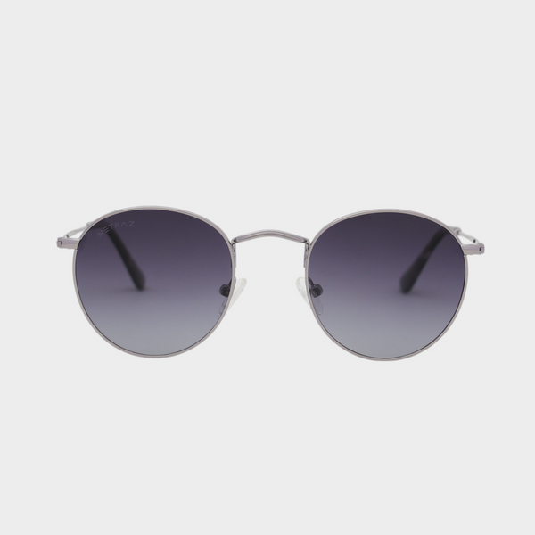 NETRAZ NZ2001 Midnight Gradient Round Sunglasses With Silver Frame And Midnight Gradient Lens Front View