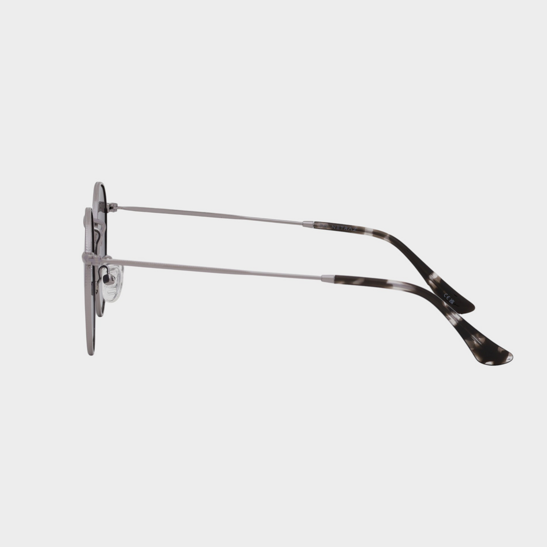 NETRAZ NZ2001 Midnight Gradient Round Sunglasses With Silver Frame And Midnight Gradient Lens Side View