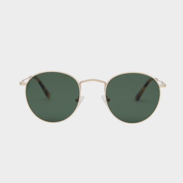 NETRAZ NZ2001 Round Green Sunglasses With Gold Frame And Green Lens Front View