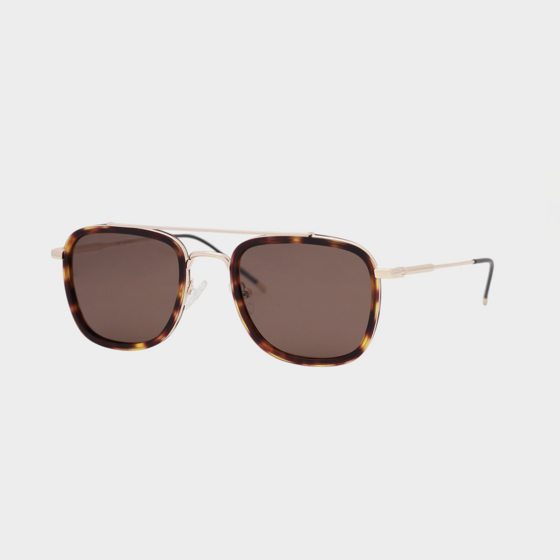 NETRAZ NZ3049 Square Aviator Sunglasses With Gold And Tortoiseshell Frame And Brown Lens Angle View