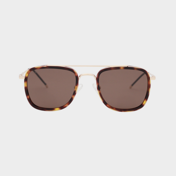 NETRAZ NZ3049 Square Aviator Sunglasses With Gold And Tortoiseshell Frame And Brown Lens Front View