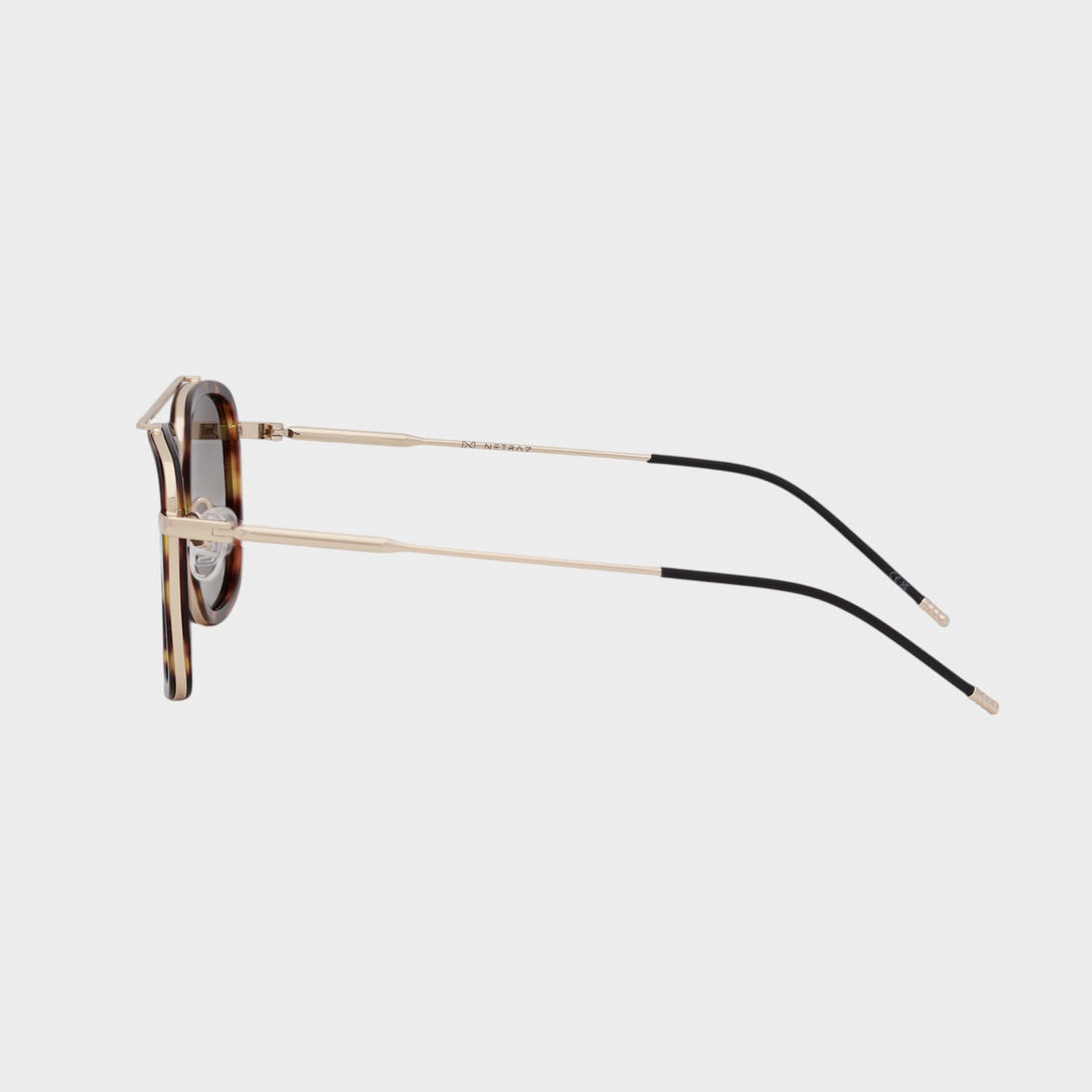 NETRAZ NZ3049 Square Aviator Sunglasses With Gold And Tortoiseshell Frame And Brown Lens Side View