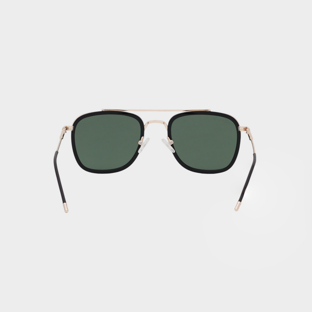 NETRAZ NZ3049 Square Aviator Sunglasses With Gold And Black Frame And Green Lens Back View