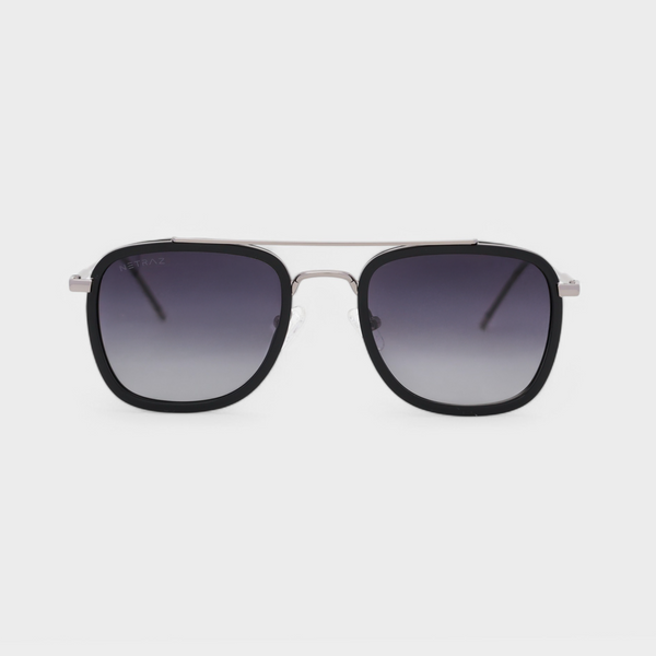 NETRAZ NZ3049 Square Aviator Sunglasses With Silver And Black Frame And Midnight Gradient Lens Front View