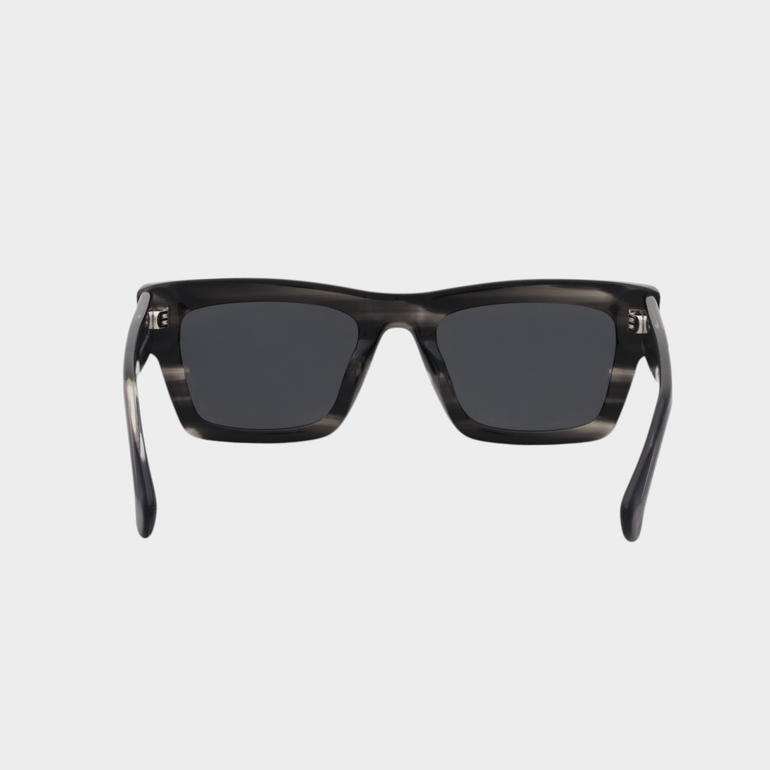 NETRAZ NZ3384 Italian Acetate Frame Square Sunglasses With Grey Stripe Frame And Black Lens Back View