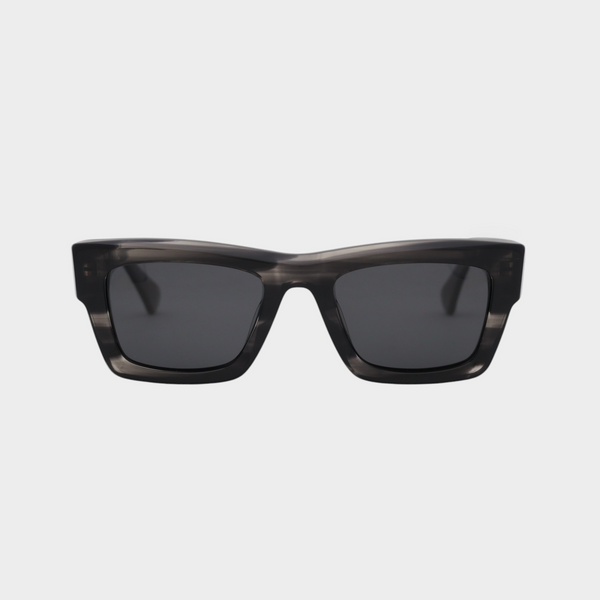 NETRAZ NZ3384 Italian Acetate Frame Square Sunglasses With Grey Stripe Frame And Black Lens Front View
