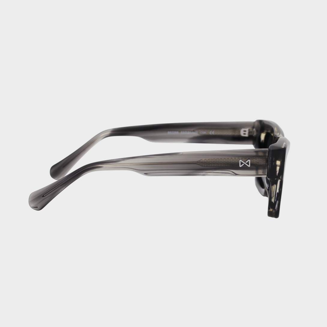 NETRAZ NZ3384 Italian Acetate Frame Square Sunglasses With Grey Stripe Frame And Black Lens Right View