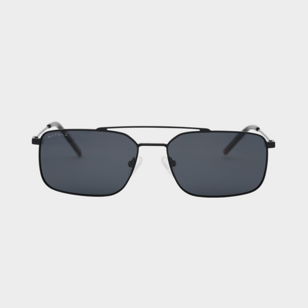 NETRAZ NZ3518 Black Rectangle Sunglasses With Black Frame And Black Lens Front View