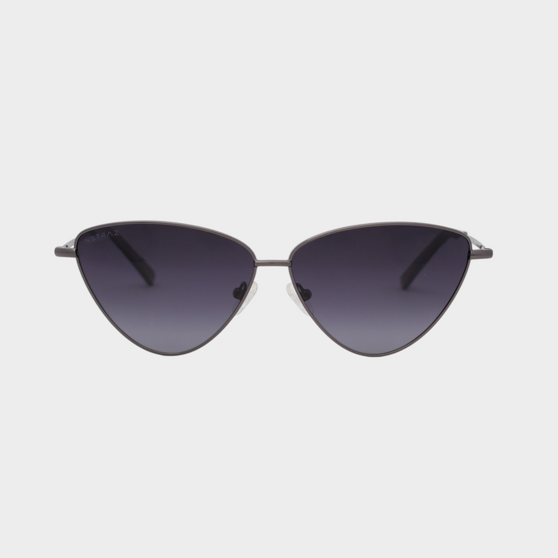 NETRAZ NZ4093 Midnight Gradient Triangle Cat Eye Sunglasses With Grey Frame And Midnight Gradient Lens Front View