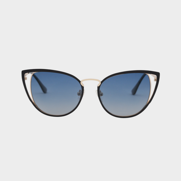 NETRAZ NZ4186 Blue Cat Eye Sunglasses With Gold and Black Frame And Blue Lens Front View