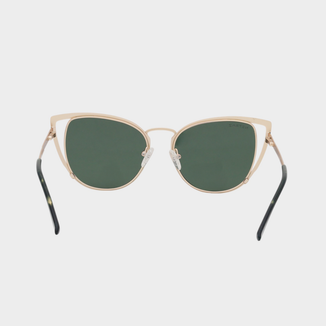 NETRAZ NZ4186 Green Cat Eye Sunglasses With Gold and Green Frame And Green Lens Back View