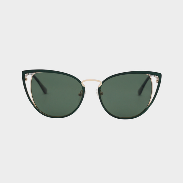 NETRAZ NZ4186 Green Cat Eye Sunglasses With Gold and Green Frame And Green Lens Front View